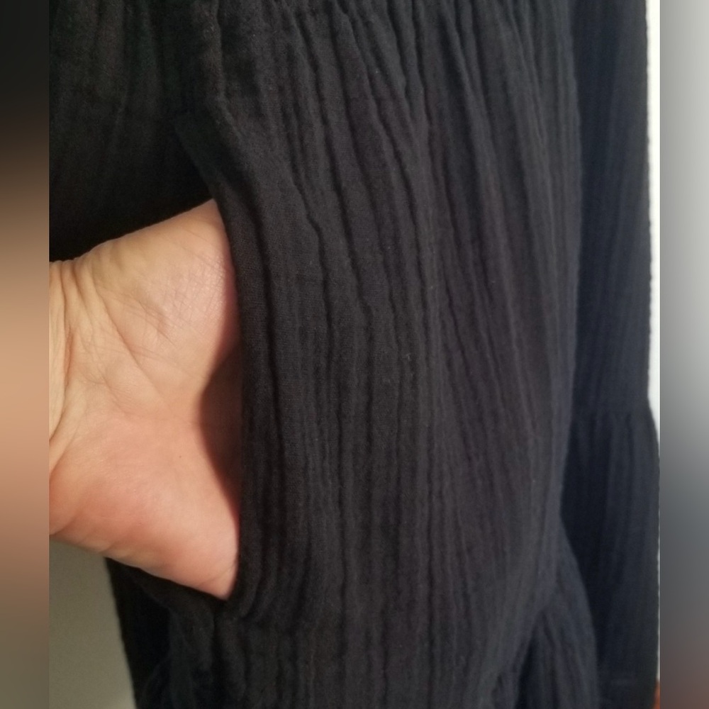 Preowned•Old Navy Black Puff Sleeve Gauze Tiered Peasant Dress•Size XL•2 Pocket - Picture 9 of 9